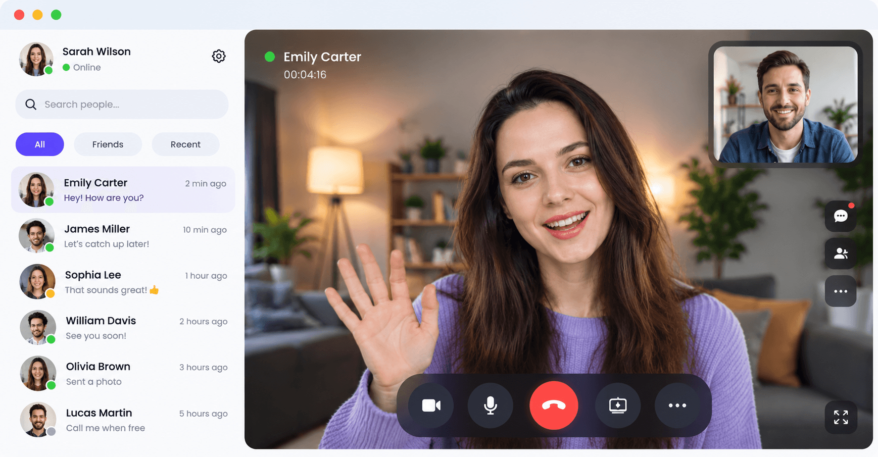 Socrits one-to-one video call with contacts list